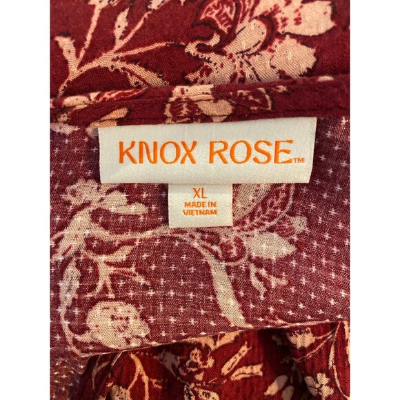 Knox Rose Sz XL Dress Peasant Cottagecore Burgundy Floral Faux Wrap V Neck - Picture 8 of 12